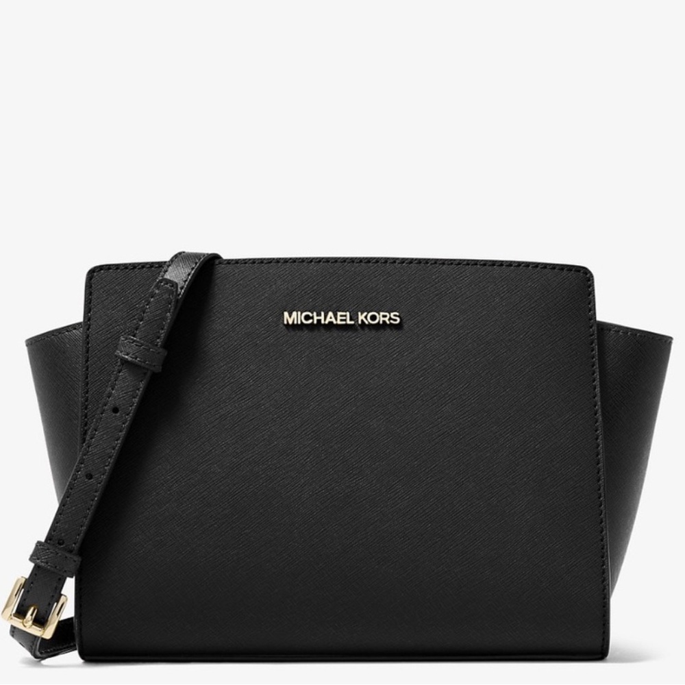 Michael Kors Black Crossbody Bag with Gold Accents